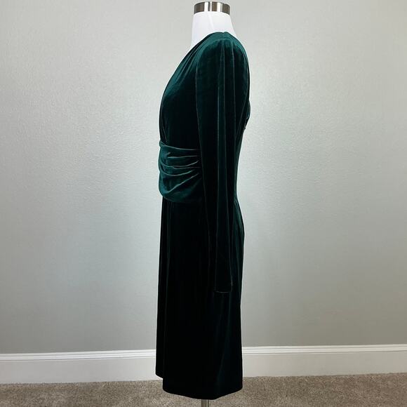 Eliza J Velvet Long Sleeve V-Neck Midi Sheath Cocktail Party Dress Green Size 12 - Picture 5 of 12